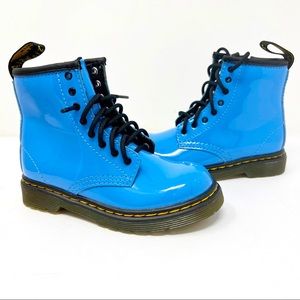 Dr. Martens 1460 T Patent Leather Lamper Boots Kids Unisex Blue  Size 9